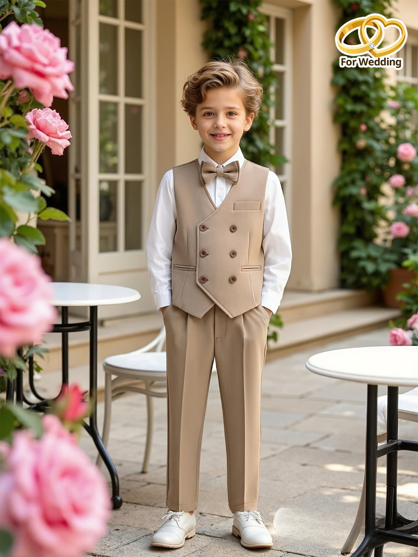 Boys' 3-Piece Polyester Vest Suit Set with Bow Tie