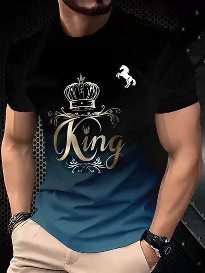 Men's 3D Horse & Flame Graphic T-Shirt with 2026 Number Design - Red & Black Casual Summer Tee, Regular Fit