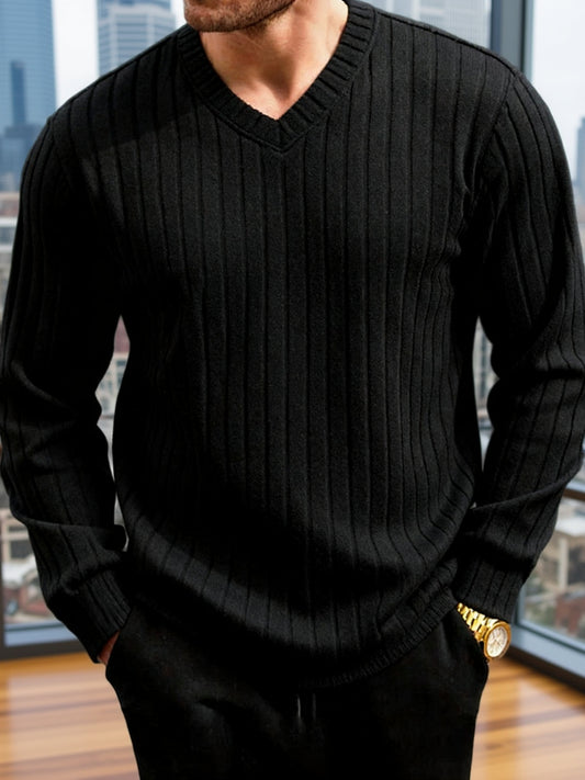 Men's V-Neck Striped Sweatshirt - Comfortable Casual Basic