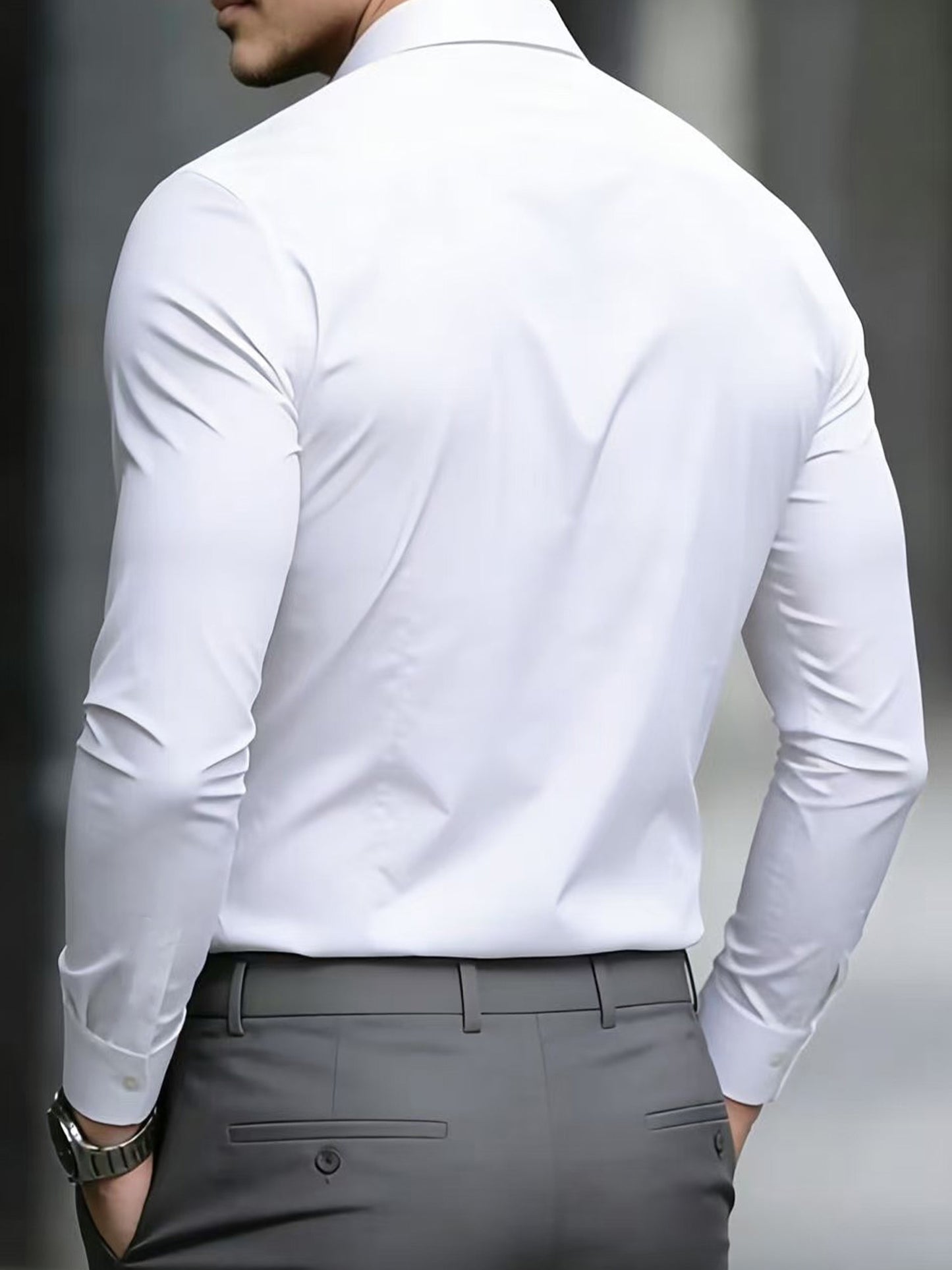 Men's Business Casual Shirt and Trousers Set - Polyester, All Season