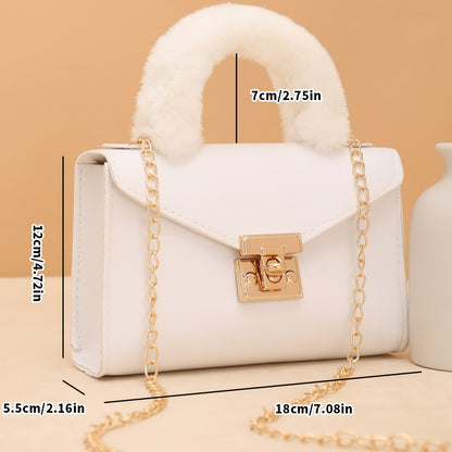 1pc Elegant Crossbody Bag with Soft Plush Handle, Solid Color Casual Messenger Bag with Removable Strap and Turn-Lock Closure for Daily Use, Small Crossbody Bag