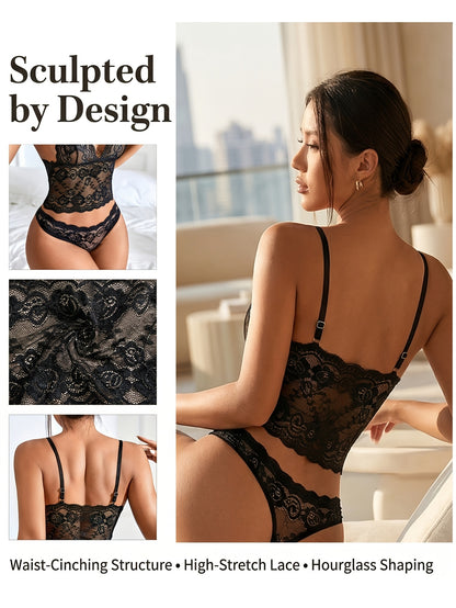 Women's Sexy Transparent Lace Lingerie Set with Push-Up Bra