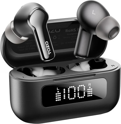 TOZO Hybrid Active Noise Cancelling Wireless Earbuds with 6 Mics AI Clear Call Ear Buds 55H Playtime with LED Display 32 Preset Eqs via APP Bluetooth 5.3 IPX8 Waterproof in Ear Headphones