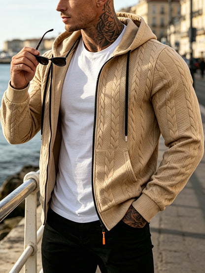 Men's Cable Knit Hooded Jacket Casual Fall Winter Outerwear