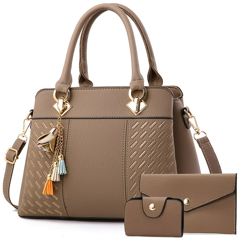 Women's Quilted PU Leather Shoulder and Crossbody Bag Set