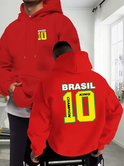 Men's Casual Hooded Sweatshirt with Brazilian No.10 Print