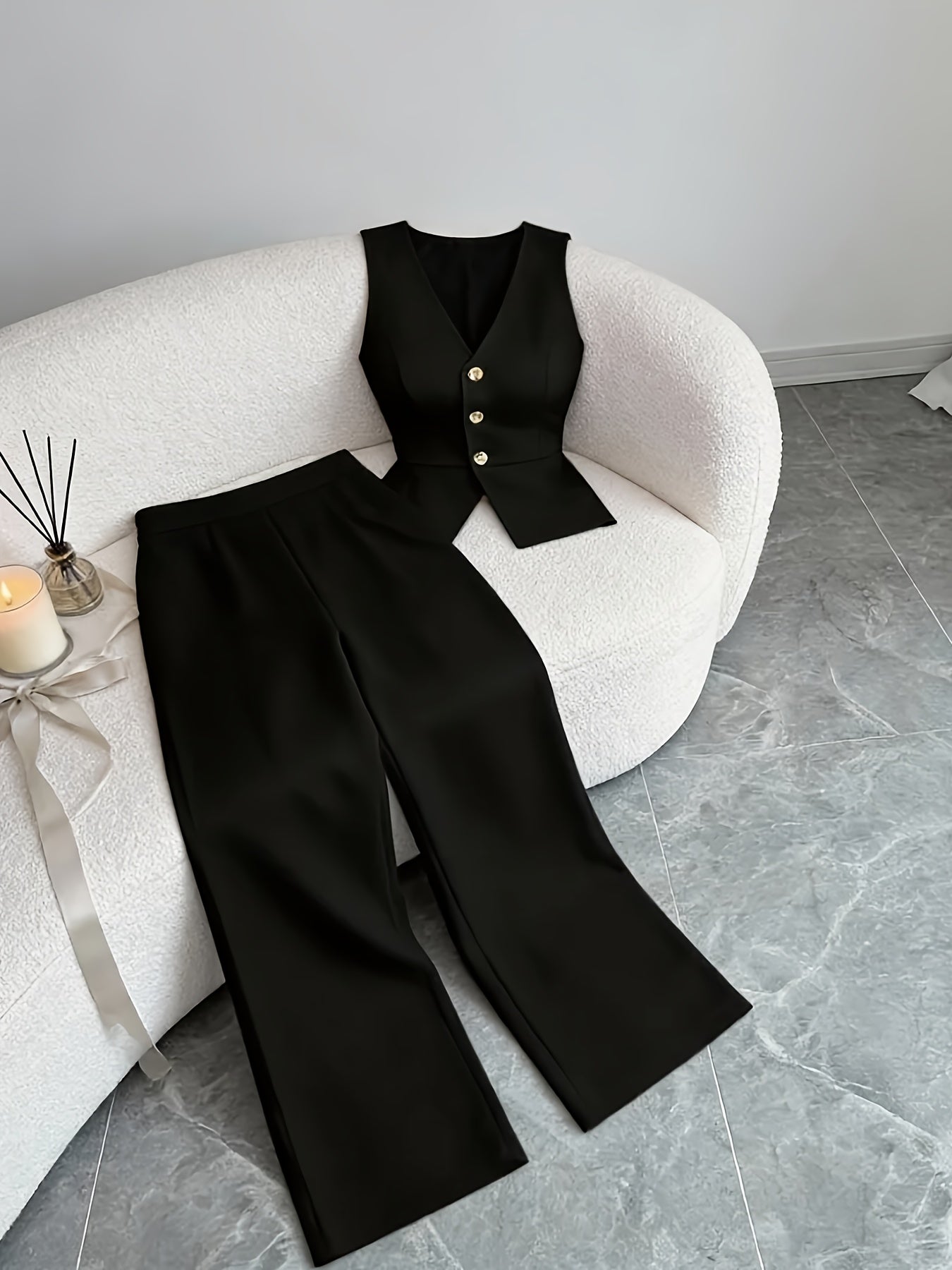 Elegant Sleeveless Top and Pants Set for Women, Business Commuter Style, Spring/summer Women's Teacher Uniform - ayq