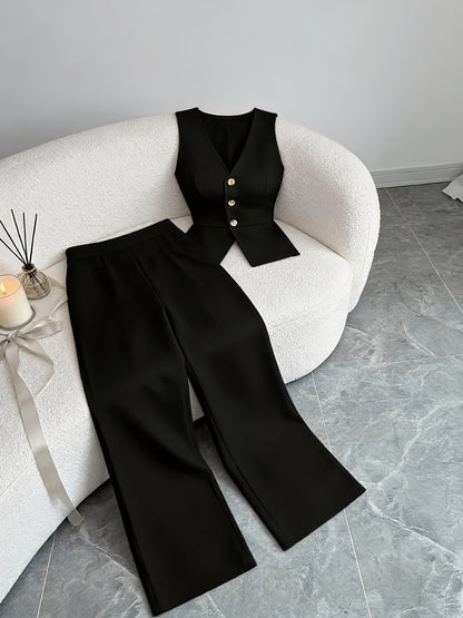 Elegant Sleeveless Top and Pants Set for Women, Business Commuter Style, Spring/summer Women's Teacher Uniform - ayq