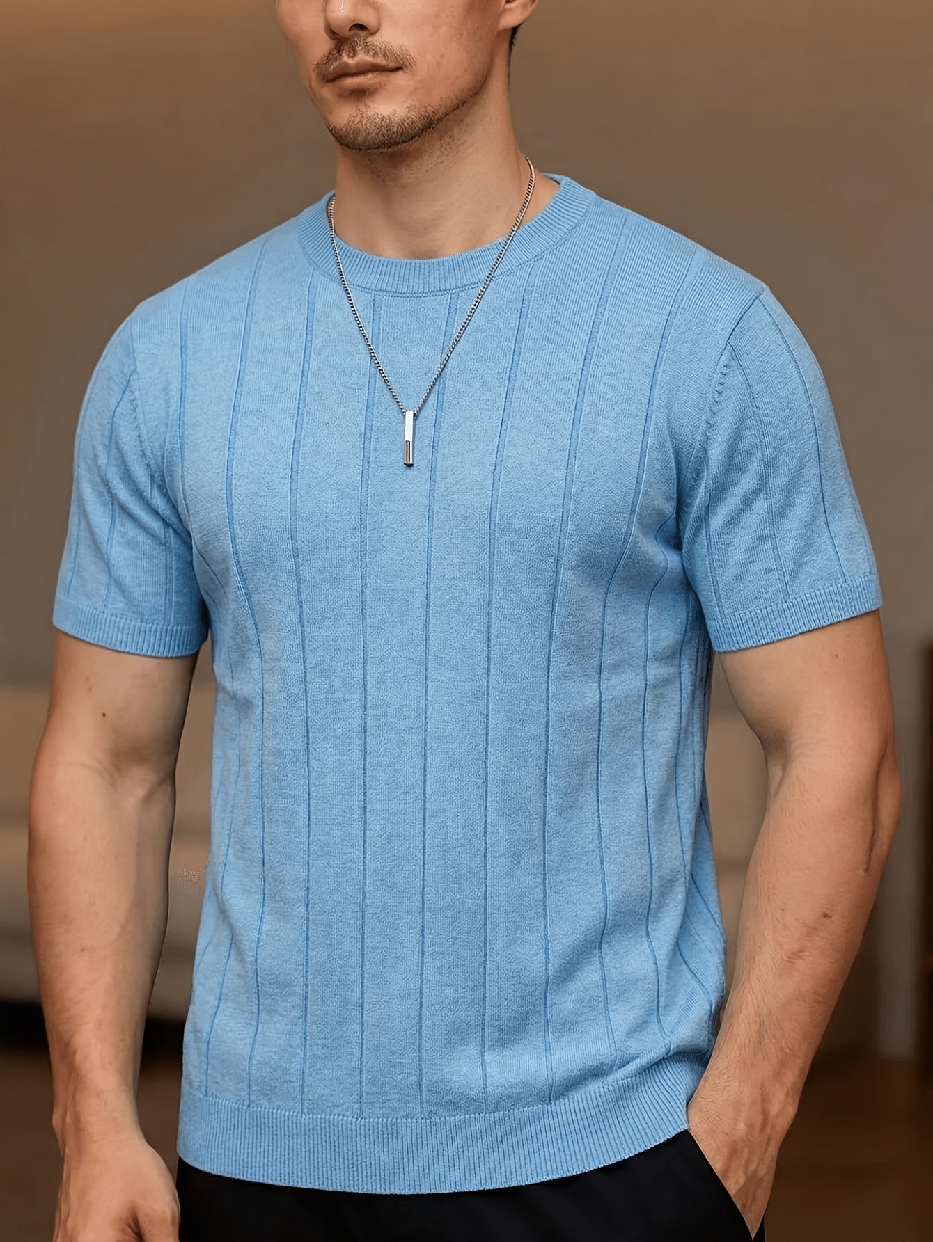 Men's Summer Viscose Knit Short-Sleeve Crew Neck T-Shirt
