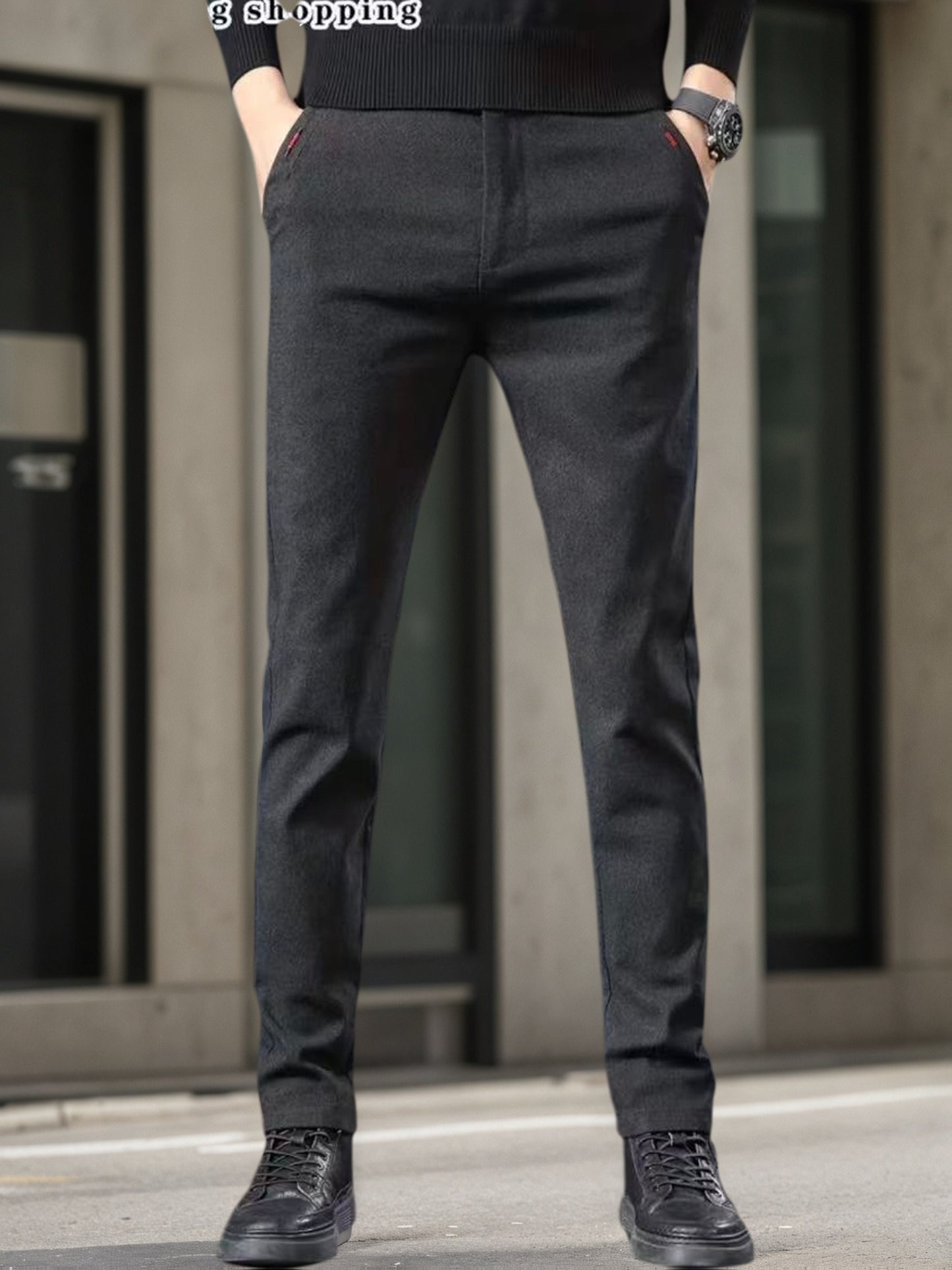 Men's Slim-Fit Wrinkle-Resistant Business Casual Pants - Dark Gray