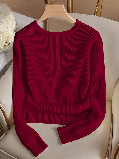 Elegant Solid Color Crew Neck Top for Women, Spring/Summer