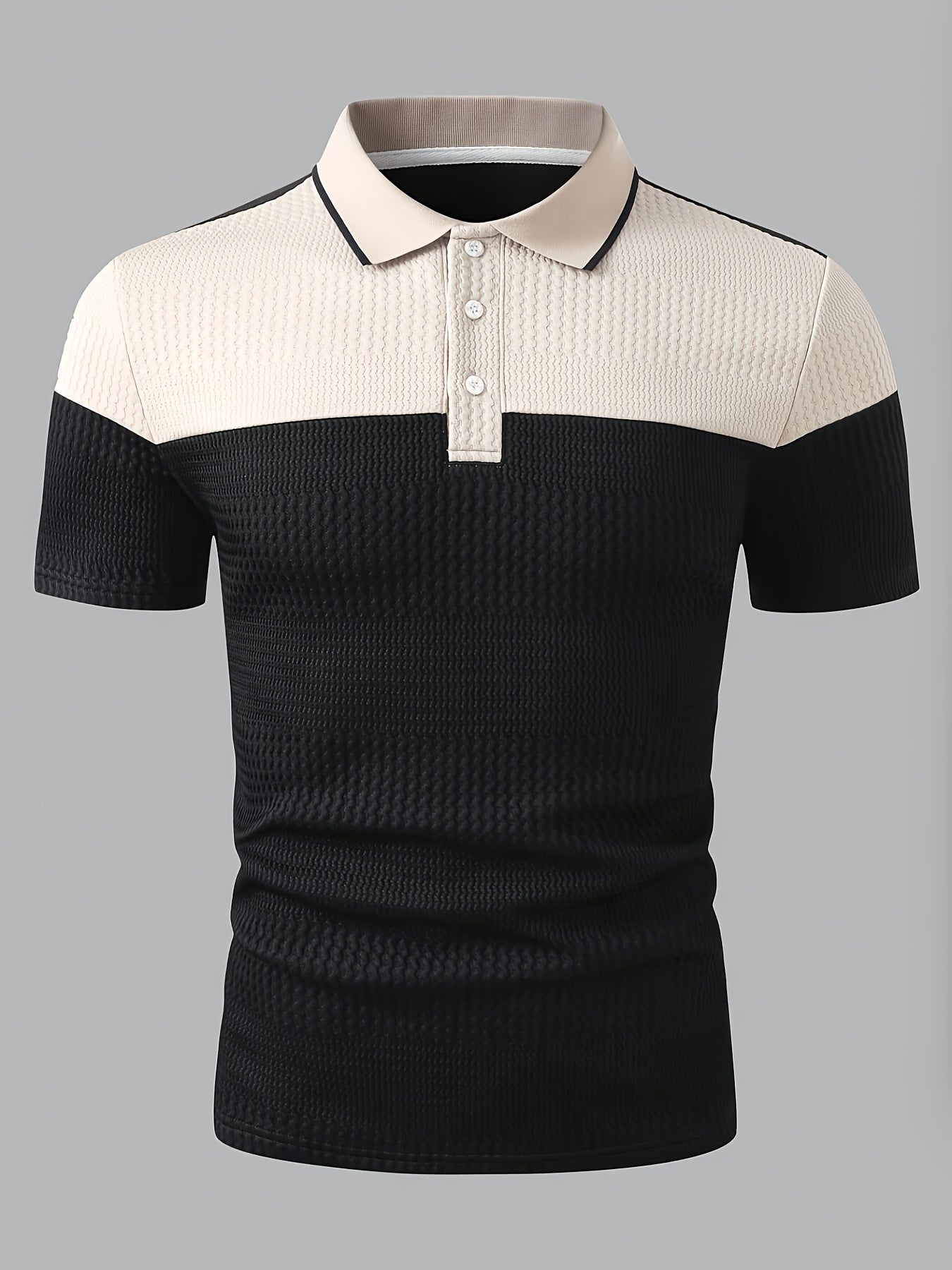 Men's Summer Casual Polo Shirt with Color Block and Stripes