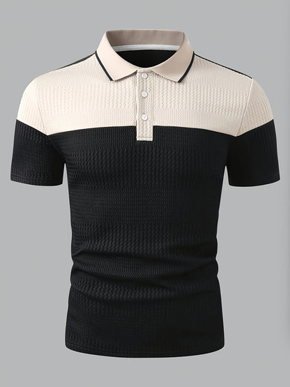 Men's Summer Casual Polo Shirt with Color Block and Stripes