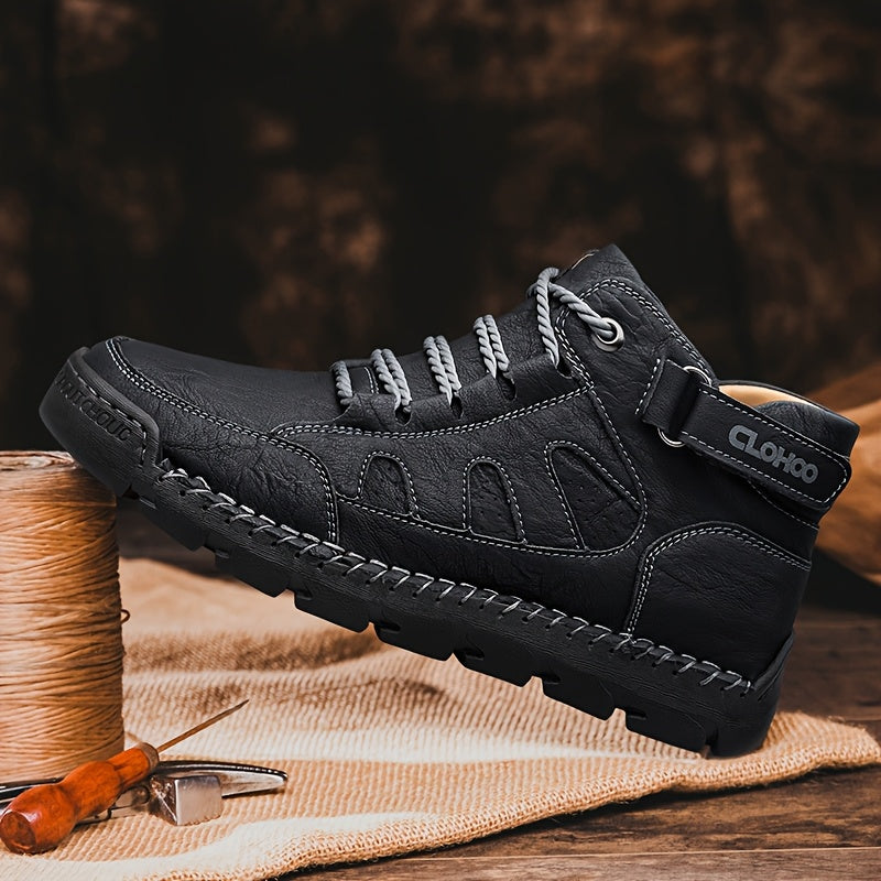 Handmade Men's Ankle Boots - Casual High-Top Rubber Sole Shoes