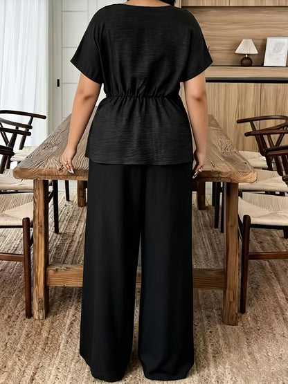 Plus Size Women's Tummy Control Top with Straight Leg Pants