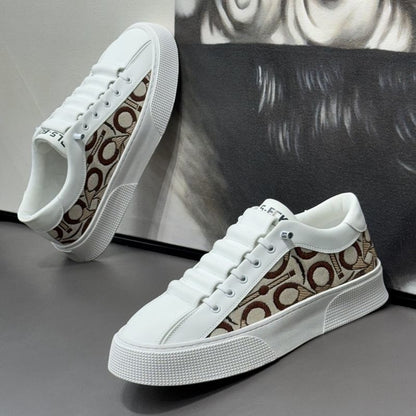 2025 New Men's Spring Slip-On White Sneakers, Breathable Casual Shoes with Embroidered Print, Trendy Footwear - ayq