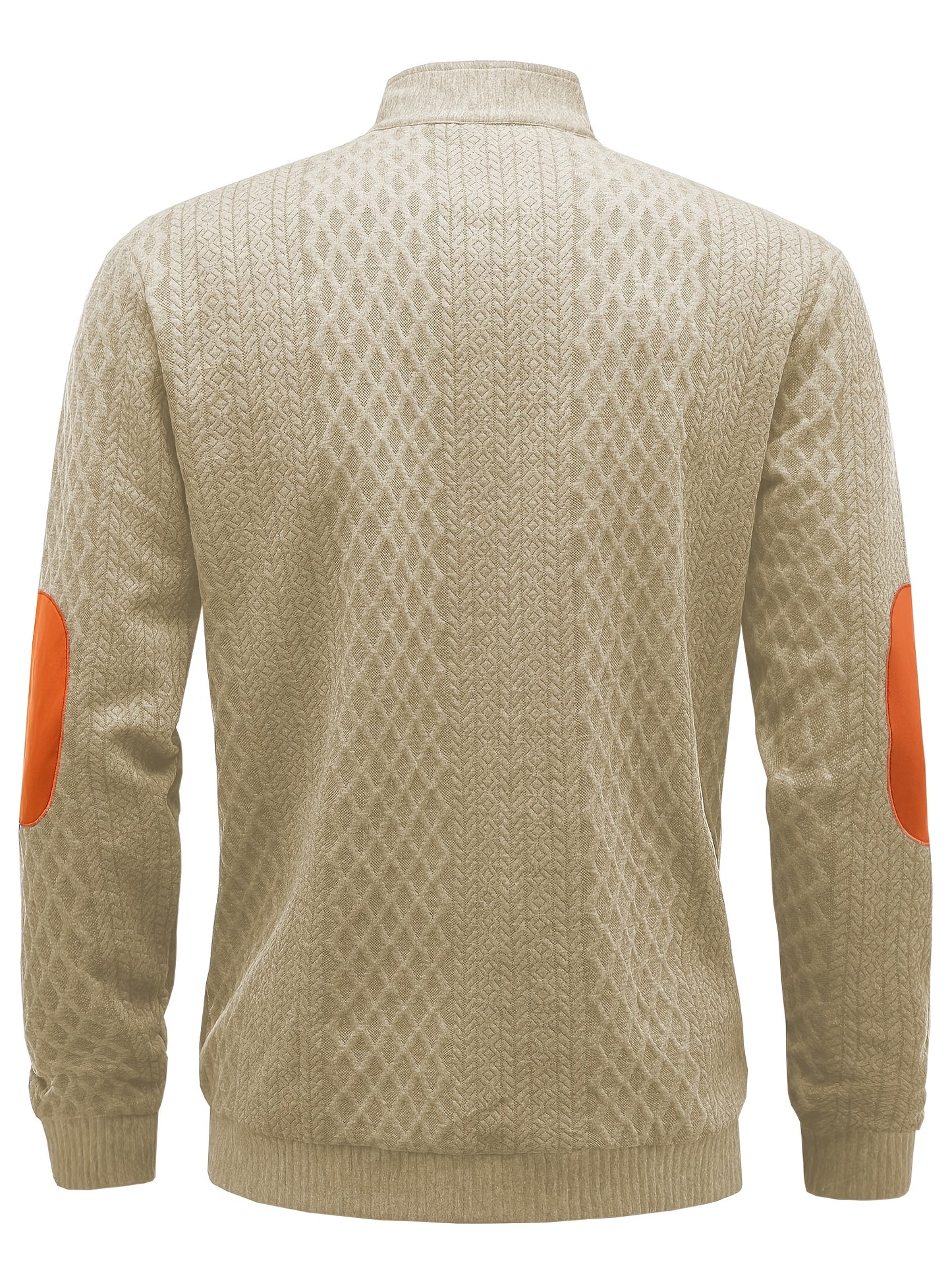 Men's Beige & Orange Contrast Full-Zip Jacket - Winter Warmth Loose-Fit Tailored Coat with Stand Collar, Zippered Pockets & Full-Zip Closure, Machine Washable Casual Outerwear for Men (Beige/Orange) - Ideal for Fall and Winte