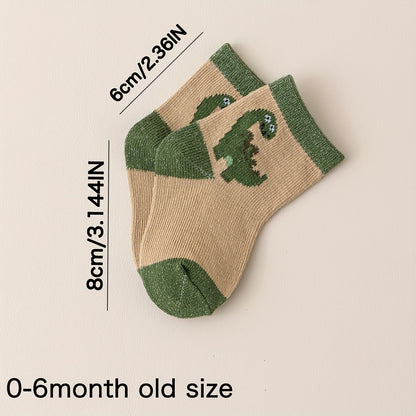 10 Pairs of Cute Baby Socks with Dinosaur Designs - Perfect for Little Boys - Machine Washable - Made of Polyester And Elastane - Suitable for Ages 0-12 - Seasonal - Socks - Knit Fabric