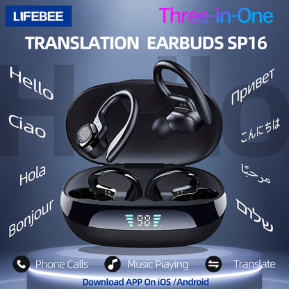 LIFEBEE Real-Time Multi-Language Translation TWS Sports Earbuds, True Wireless Ear Hook Headphones with Microphone, Wireless Connectivity, Volume Control, USB Rechargeable - Ideal for Workout & Daily Use, Wireless Earbuds