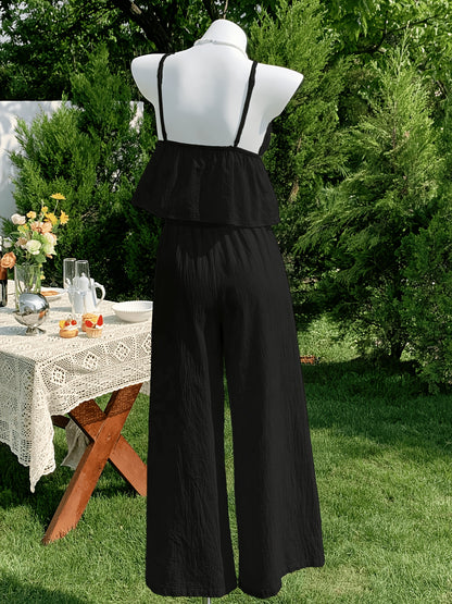 Women's Elegant Solid Color Camisole & Multi-Layer Skirt Shorts Set
