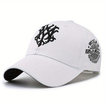 1pc Unisex Baseball Cap with "M" Design, Adjustable Metal Buckle Closure, Stylish & Comfortable for Men & Women, All-Season Wear, Black, Casual Headwear, Modern Headgear