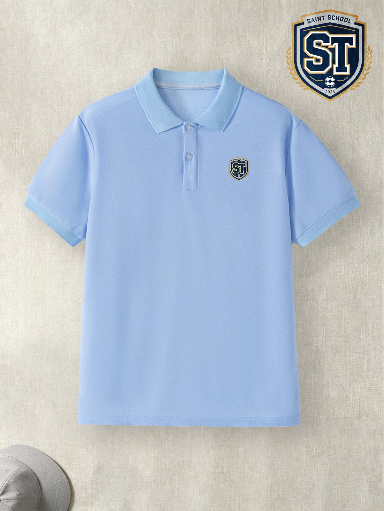 Youth Summer Polo Shirt with Soccer Crest Print for Teens