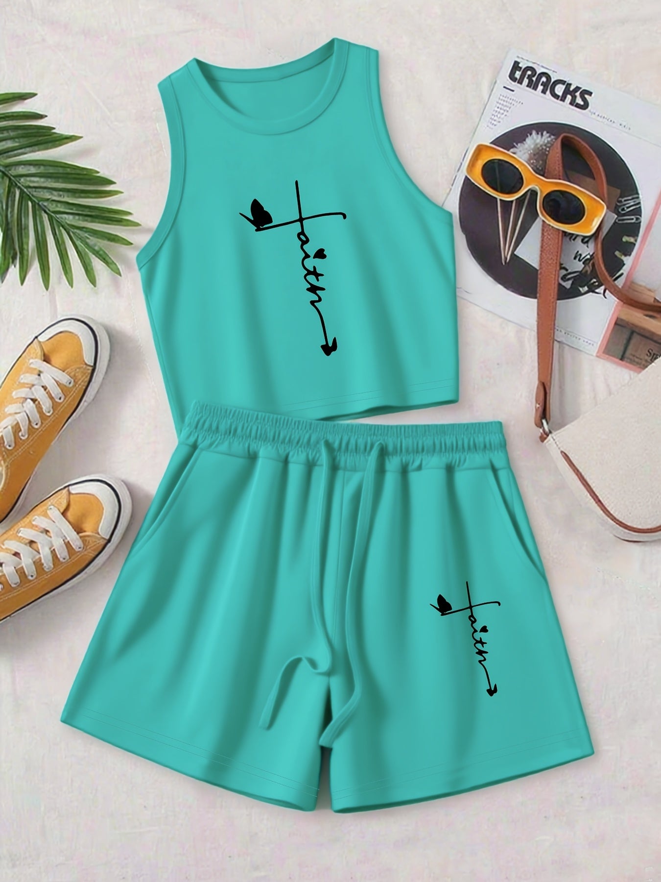 Women's Casual Printed Sleeveless Vest and Loose Shorts Set