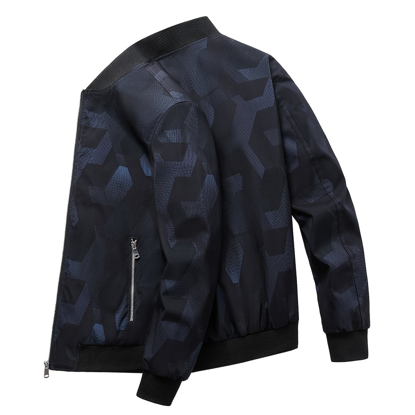 Men'S Camo Baseball Jacket - Full-Body Print Outdoor Sports Coat with Zipper Closure, Regular Fit Casual Preppy Style, Polyester Lining & Non-Stretch Fabric for Spring & Year-Round Wear, Durable Fabric Coat, Active Lifestyle,