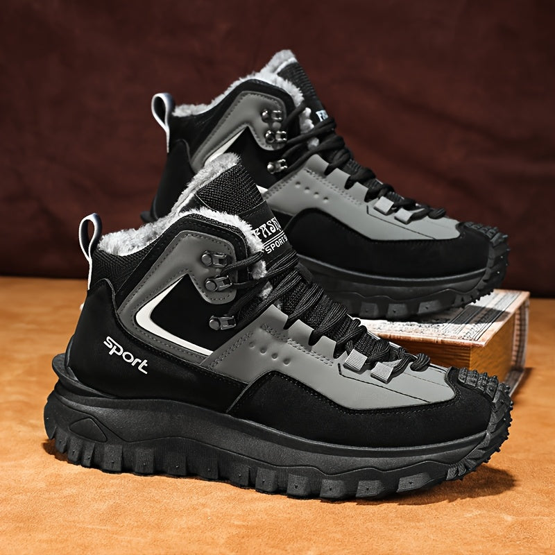 Men's Outdoor Hiking Shoes - Multi-Terrain Breathable Athletic Sneakers for Gym Training, High Elasticity Support & Anti-Slip Design, Lightweight and Warm Snow Sports Footwear