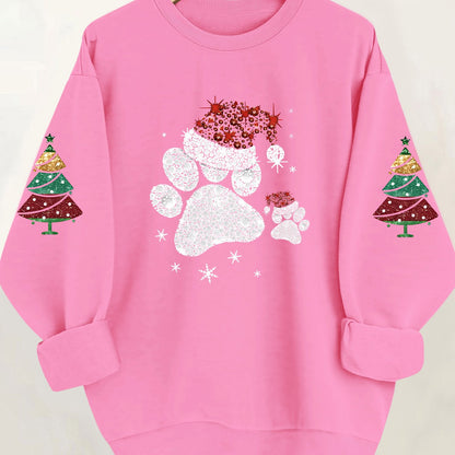 Women'S Glittery Snowman & Santa Hat Print Sweater - Winter Warmth with Red & Snowflakes, Round Neck Casual Sweater for Fall & Winter, Cozy Holiday Outfit For Christmas & New Year's, Christmas Sweater, Seasonal Fashion, Festi
