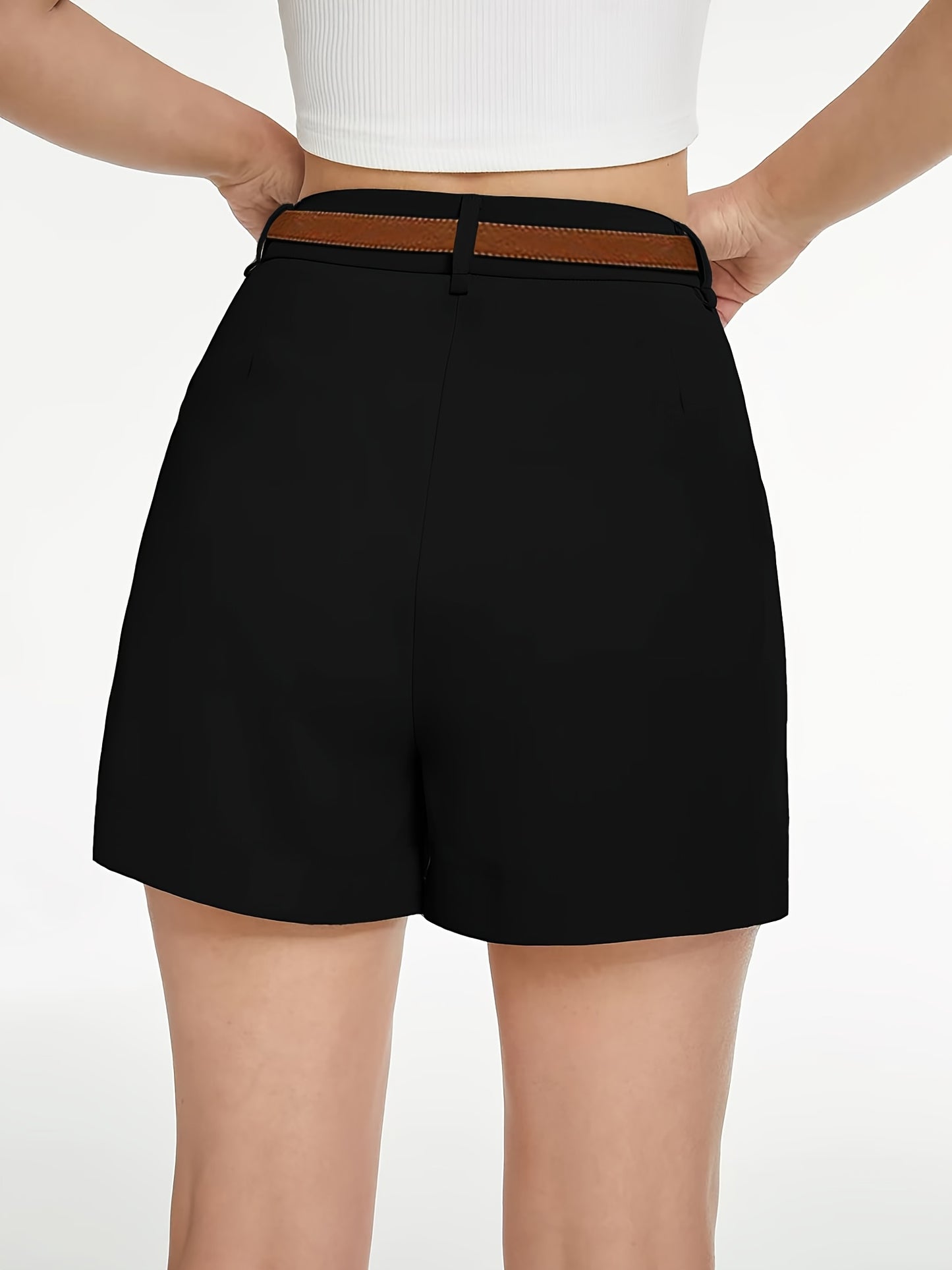 [Everyday Versatility] Women's High-Waist Casual Shorts - Loose Fit, Versatile Summer Style, Solid White, Polyester Fabric, Perfect for Casual Attire, High Waisted Shorts