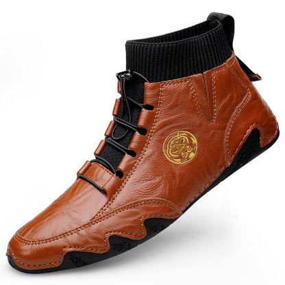 Men's Casual Lace-Up Ankle Boots in Split Leather