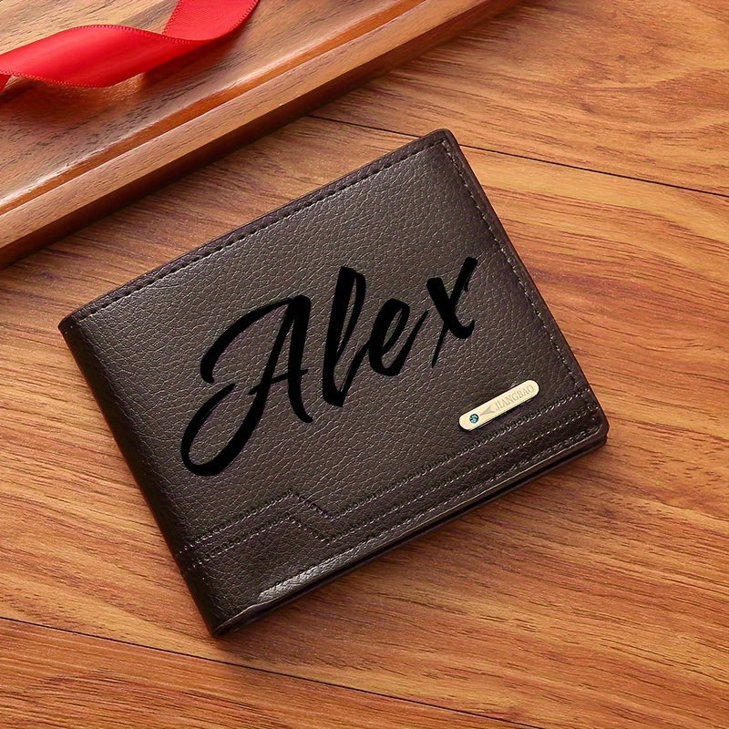 [Customization] Personalized Customized Letter Solid Color Men's Wallet, Black Fashion Foldable Card Bag, Casual Men's Change Storage Bag, Suitable for Husband, Bag Birthday Gift, Holiday Anniversary Gift
