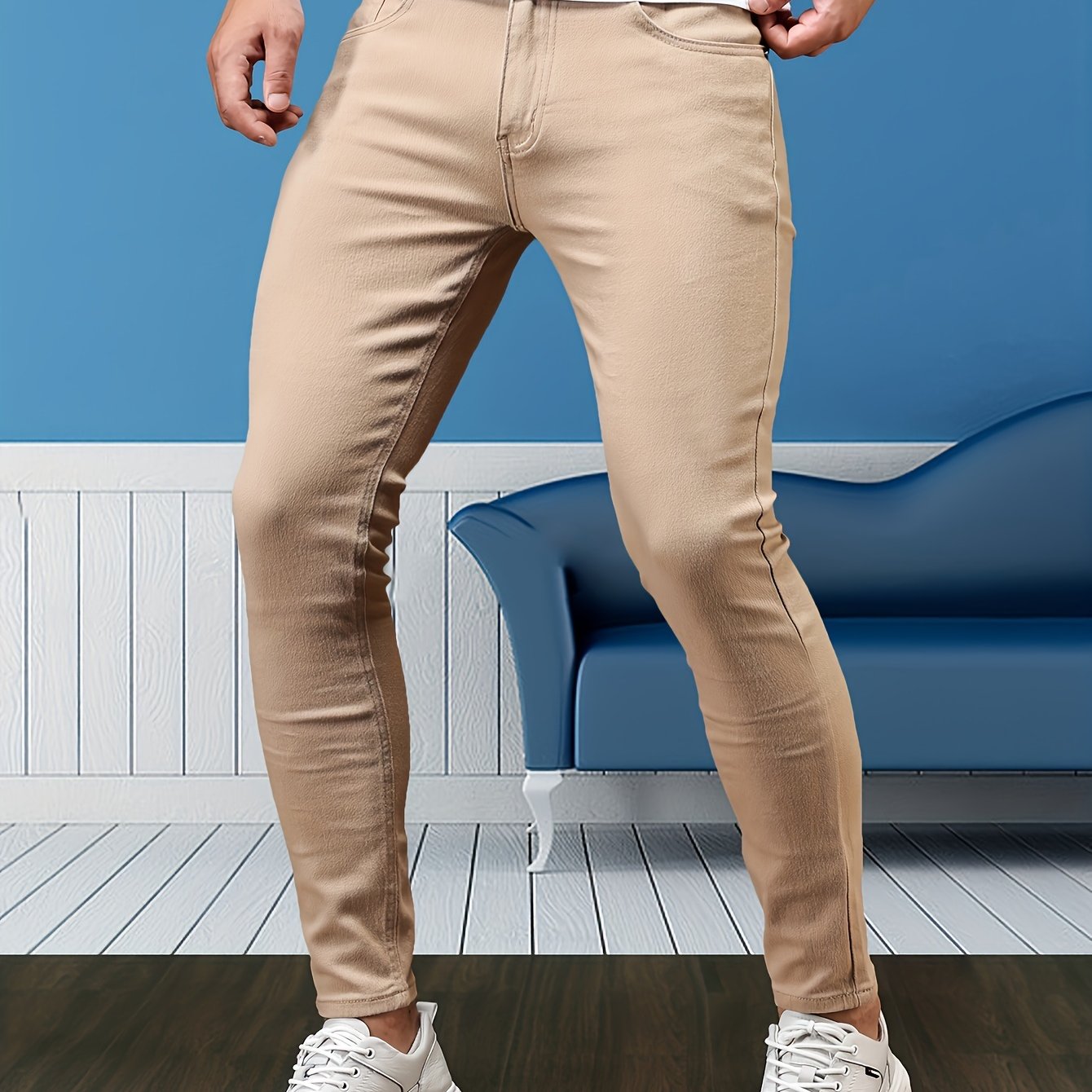Slim Fit Chic Jeans, Men's Casual Street Style All Match Stretch Denim Pants With Pockets