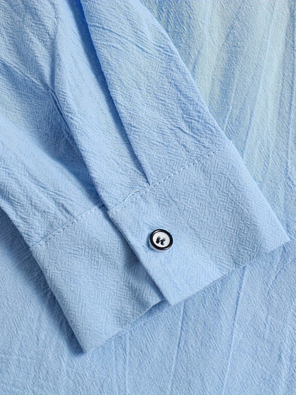 Classic Design Men's Solid Color Stand Collar Long Sleeve Button Up Top Shirt, Pure Cotton Spring And Autumn Fashion Cotton Tops For Daily And Casual Outerwear