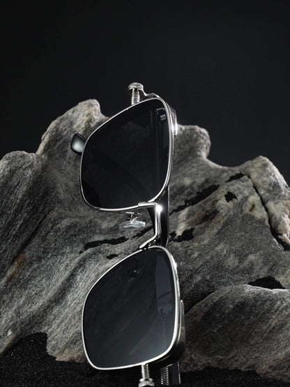 Vintage Fashion Punk Steam Style Decorative Glasses, Square Metal Frame Men's and Women's Glasses, Party Driving Beach Glasses - Ayq