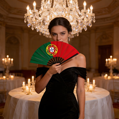 Portuguese Flag Plastic Cloth Fan with Black Handle, 22.5cm - ayq