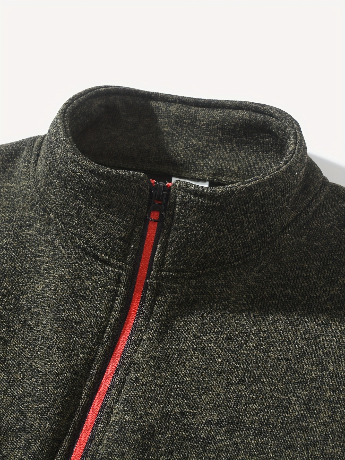 Men's Sporty Full-Zip Stand Collar Sweatshirt - Long Sleeve Casual Pullover with Neon Green Accents, Solid Color Non-Stretch Fabric, Regular Fit for Fall Winter