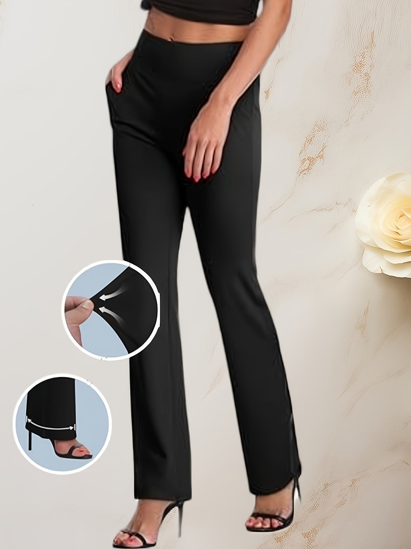 Women'S High-Waisted Yoga Pants with Pockets, Made of Stretchy Fabric, Featuring an Elastic Waistband, Durable, Wide-Leg, And a Fitted Design.