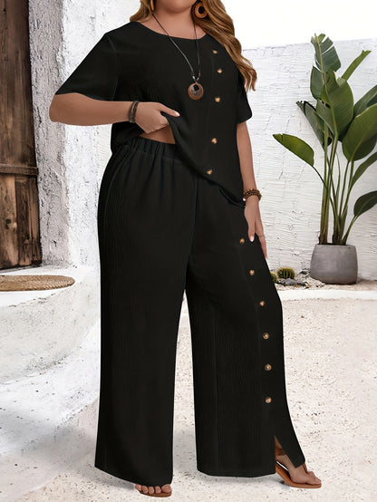 Women's Summer 2-Piece Solid Color Top and Casual Trousers Set