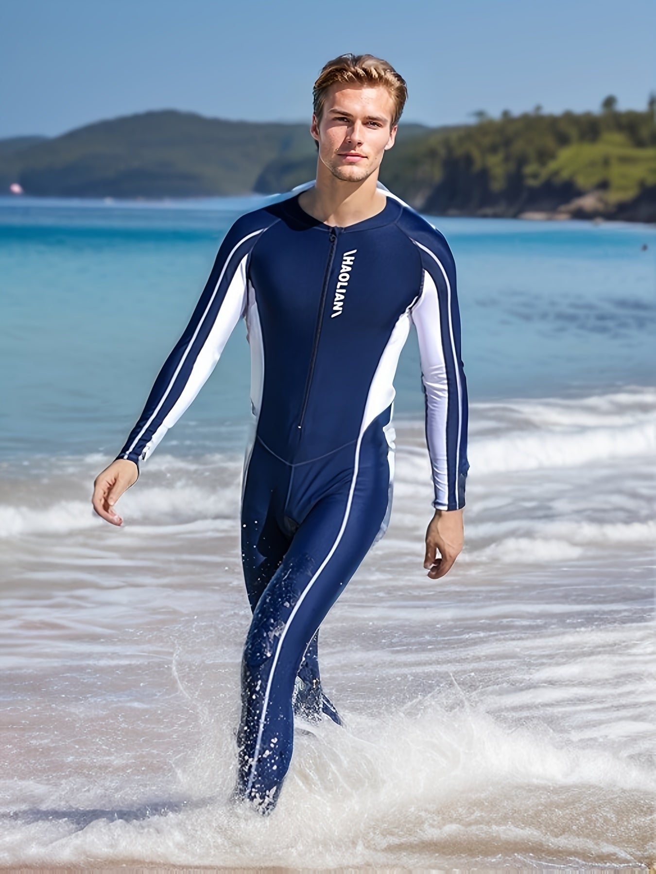 Men's Full Coverage Long Sleeve Swim Jumpsuit Athletic Wear