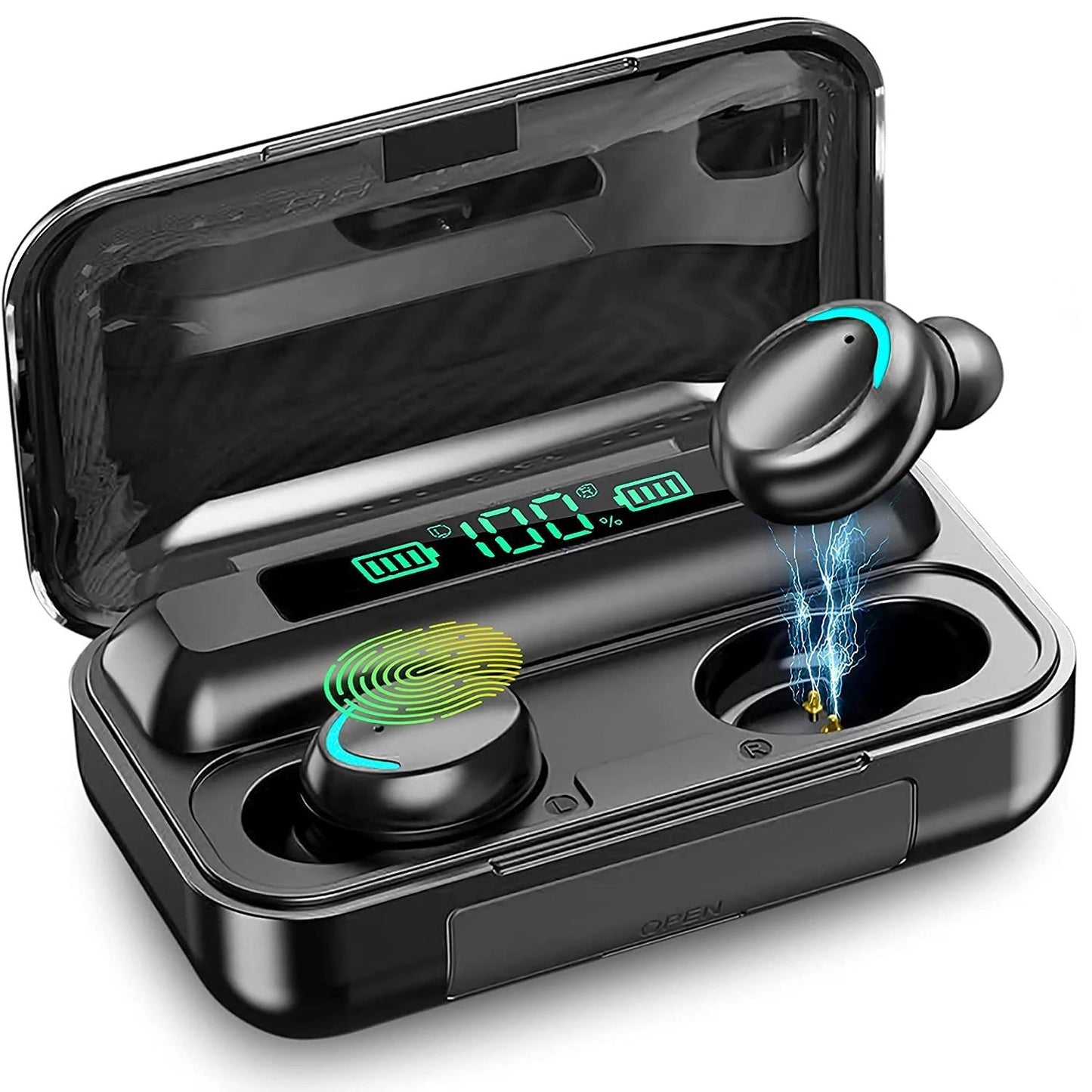 In-Ear TWS Wireless Earbuds with 9D HiFi Stereo Sound, HD Mic, Voice Call, Touch Control, LED Display Charge Case, 800mAh USB Rechargeable Lithium Battery for Gaming - Non, Tangle-Free Cable Included