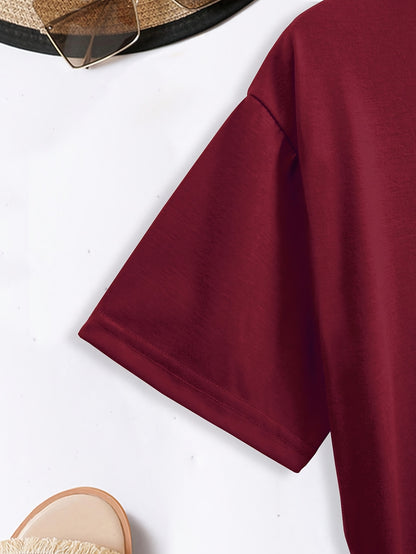 Women's Casual Letter Print T-Shirt - Soft Polyester, Short Sleeve Crew Neck Top for All Seasons, Round Neck, Sports Shirt