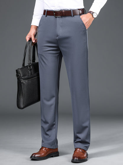 Men's Straight Leg Solid Color Pants, Men's Classic Design Pants, Versatile For Business And Casual Wear