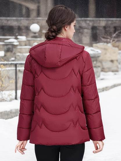 Կանացի էլեգանտ սև ձմեռային փքված բաճկոն՝ երկար թևքերով, կայծակաճարմանդով, առօրյա ոճով՝ ուլունքազարդ դետալներով, իդեալական է ձյունառատ օրերի համար, առօրյա ձմեռային հագուստի համար | Կայծակաճարմանդով բաճկոն | Գործնական գրպաններ