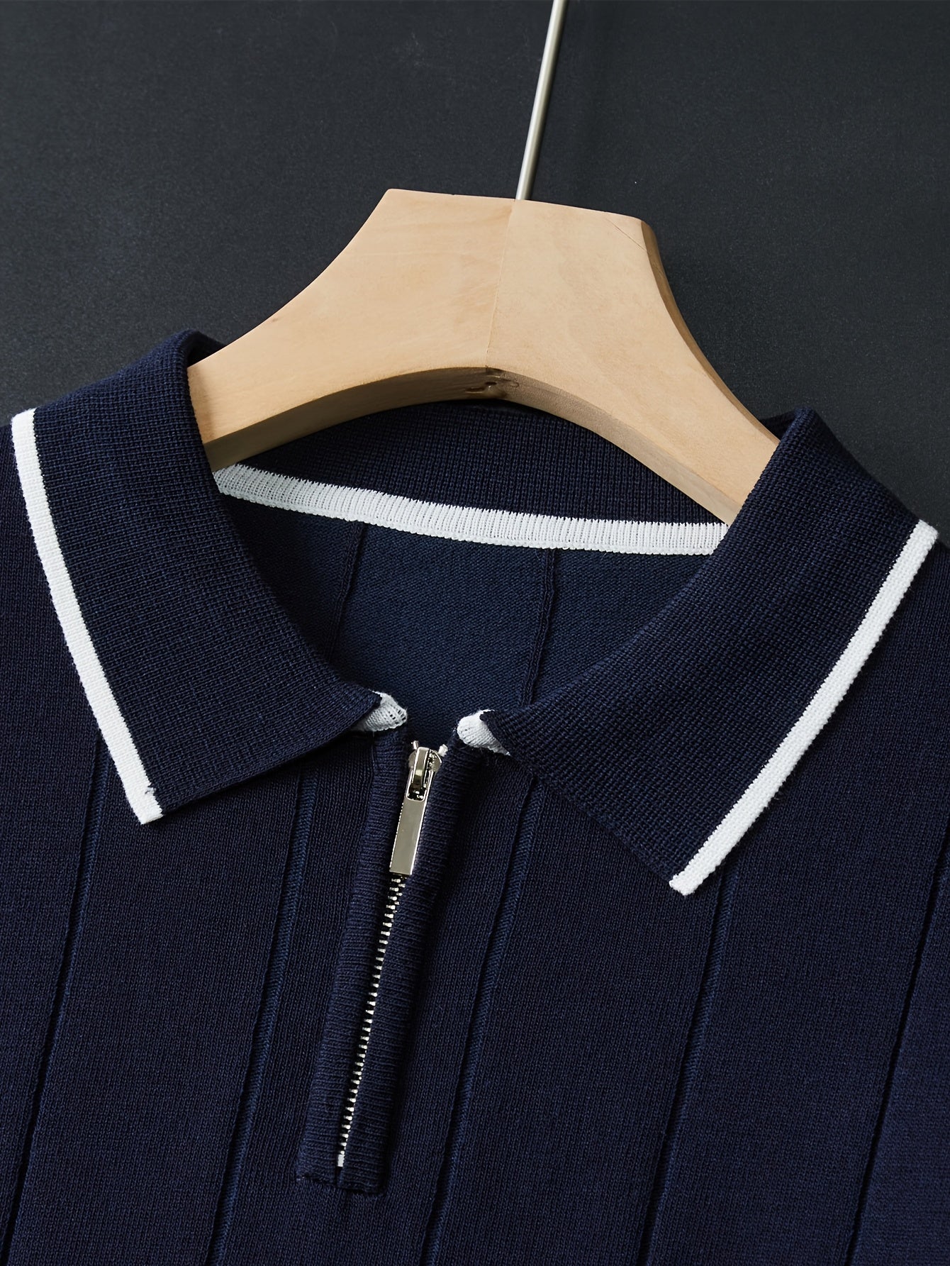 Men's Knitted Polo Shirt with Classic Vertical Stripes - ayq