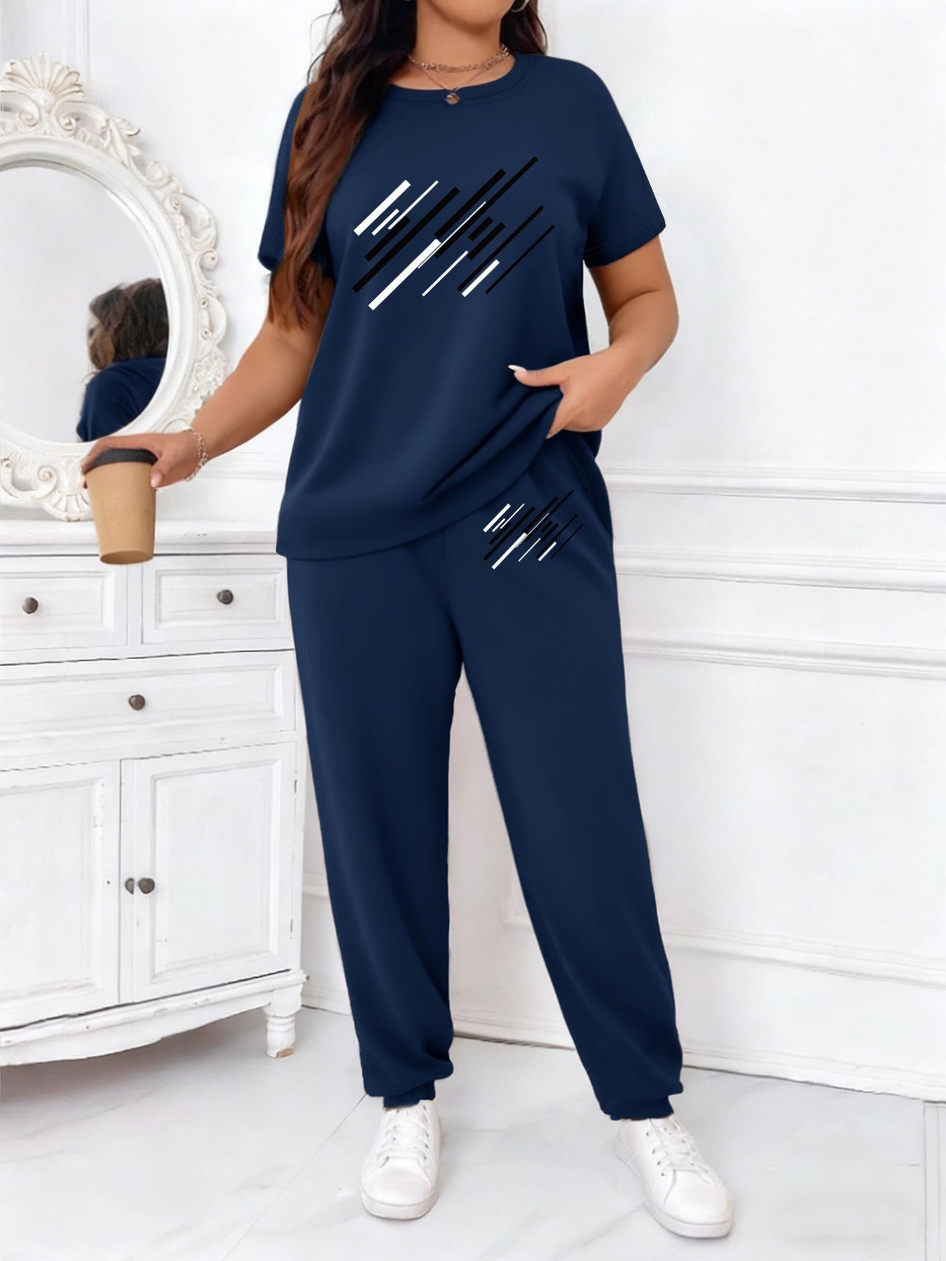 Plus Size Women's 2pcs Casual Lounge Set with Joggers & T-Shirt
