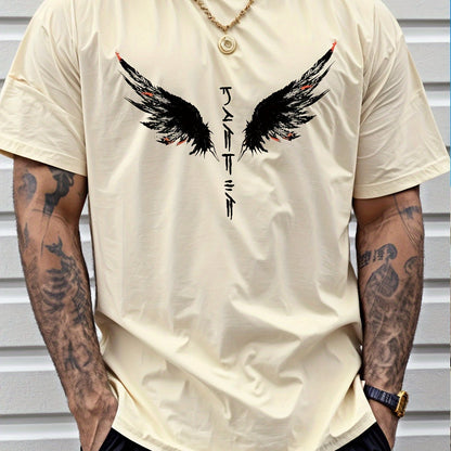 Wings Print Men's Creative Top, Casual Short Sleeve Crew Neck T-shirt, Men's Clothing For Summer Outdoor