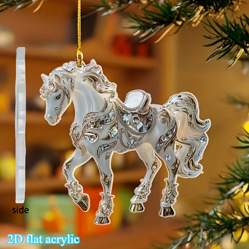 2D Flat, Elegant Golden Horseshoe Pendant - 2D Flat Acrylic Christmas Tree Ornament, Hanging Decoration for Home, Office, Car Interior - No Electricity Needed, Perfect Holiday Gift For Christmas, Halloween, Thanksgiving, New