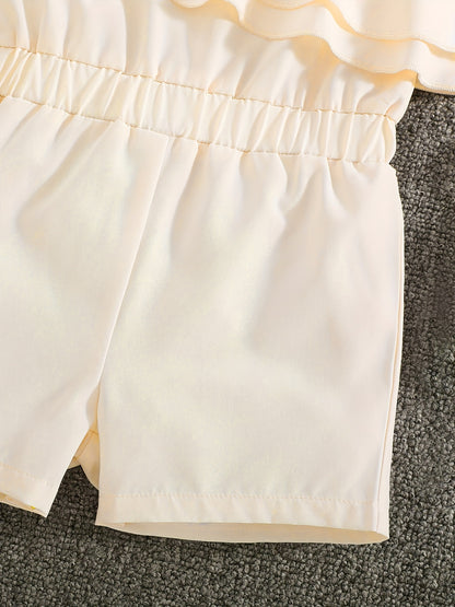 Girls White Rompers One Shoulder Ruffles Jumpsuits Մանկական ամառային հագուստ